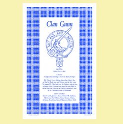 Gunn Clan Scottish Blue White Cotton Printed Tea Towel