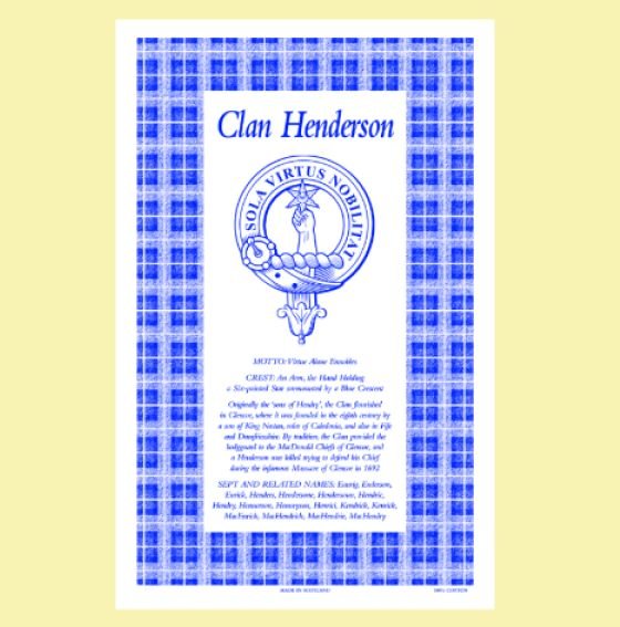 Image 0 of Henderson Clan Scottish Blue White Cotton Printed Tea Towel