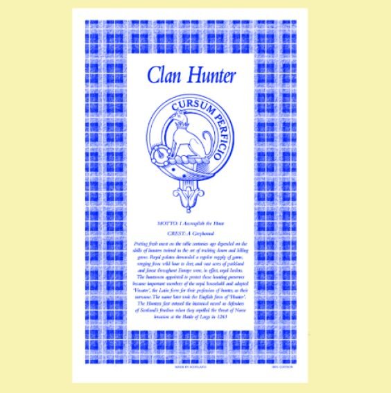 Image 0 of Hunter Clan Scottish Blue White Cotton Printed Tea Towel