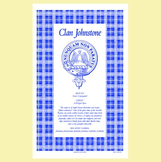 Image 0 of Johnstone Clan Scottish Blue White Cotton Printed Tea Towel