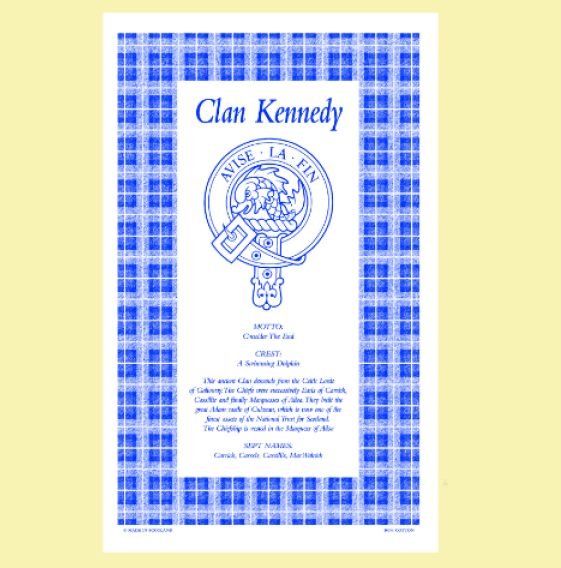 Image 0 of Kennedy Clan Scottish Blue White Cotton Printed Tea Towel