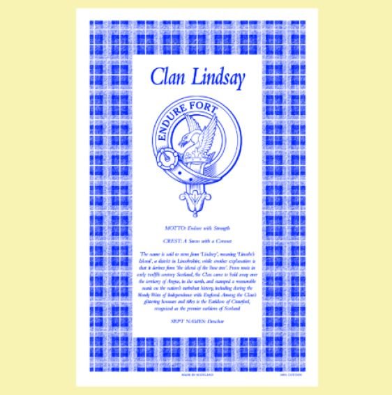 Image 0 of Lindsay Clan Scottish Blue White Cotton Printed Tea Towel