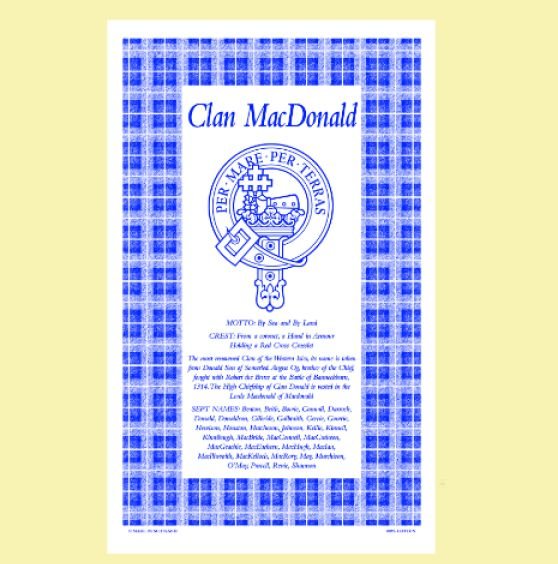 Image 0 of MacDonald Clan Scottish Blue White Cotton Printed Tea Towel