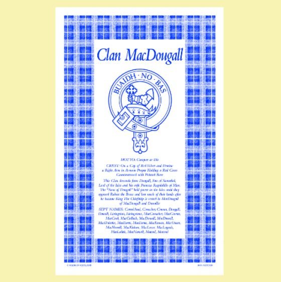 Image 0 of MacDougall Clan Scottish Blue White Cotton Printed Tea Towel