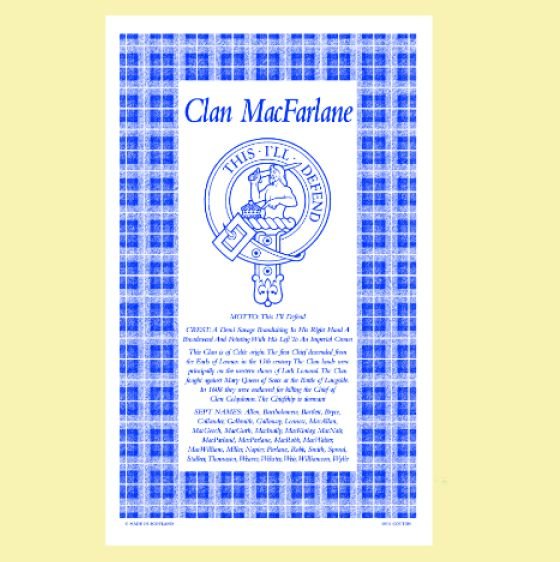 Image 0 of MacFarlane Clan Scottish Blue White Cotton Printed Tea Towel