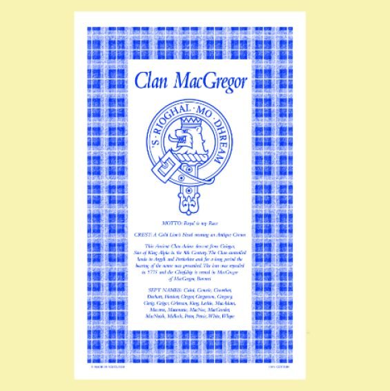 Image 0 of MacGregor Clan Scottish Blue White Cotton Printed Tea Towel
