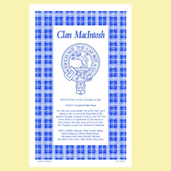 Image 0 of MacIntosh Clan Scottish Blue White Cotton Printed Tea Towel