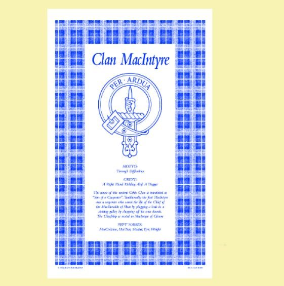 Image 0 of MacIntyre Clan Scottish Blue White Cotton Printed Tea Towel