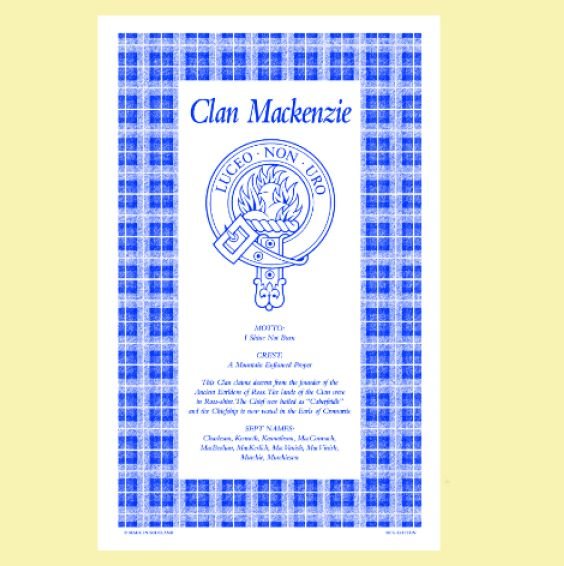 Image 0 of MacKenzie Clan Scottish Blue White Cotton Printed Tea Towel