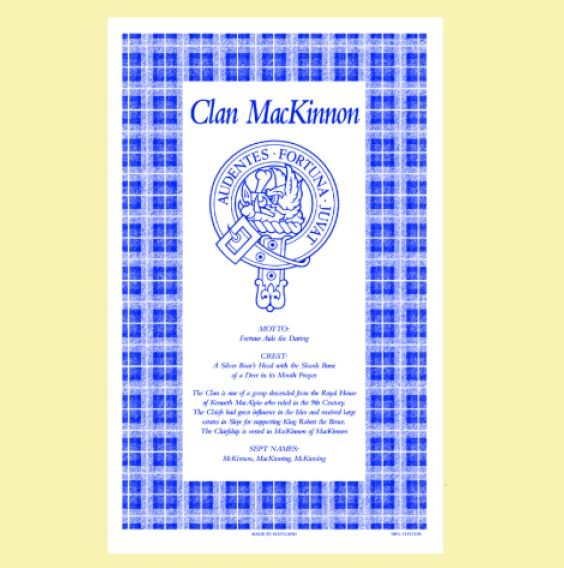 Image 0 of MacKinnon Clan Scottish Blue White Cotton Printed Tea Towel