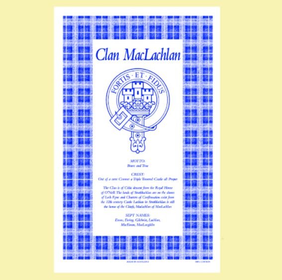 Image 0 of MacLachlan Clan Scottish Blue White Cotton Printed Tea Towel