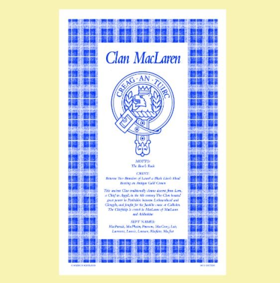 Image 0 of MacLaren Clan Scottish Blue White Cotton Printed Tea Towel