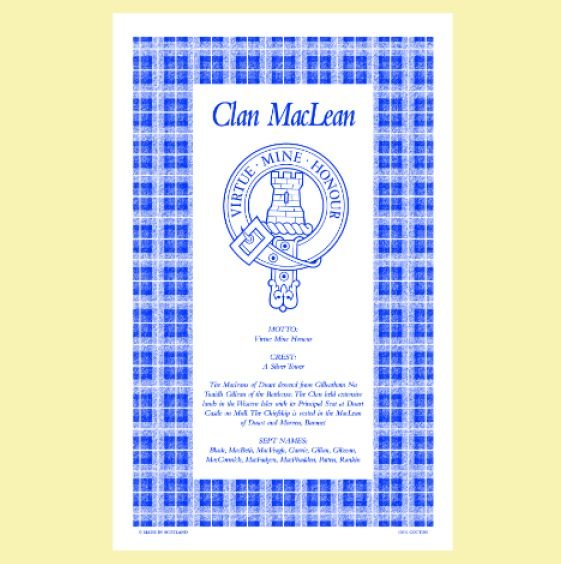 Image 0 of MacLean Clan Scottish Blue White Cotton Printed Tea Towel