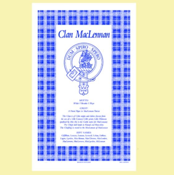 Image 0 of MacLennan Clan Scottish Blue White Cotton Printed Tea Towel