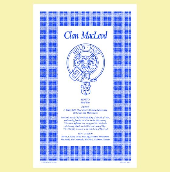 Image 0 of MacLeod Clan Scottish Blue White Cotton Printed Tea Towel