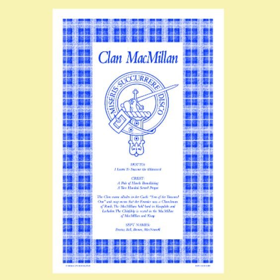 Image 0 of MacMillan Clan Scottish Blue White Cotton Printed Tea Towel