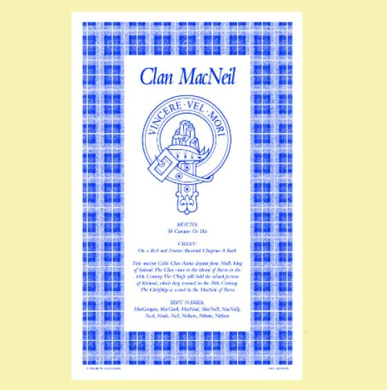 Image 0 of MacNeil Clan Scottish Blue White Cotton Printed Tea Towel
