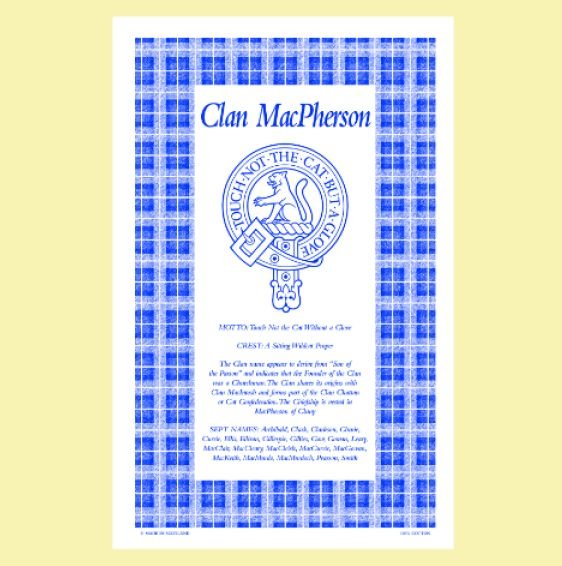 Image 0 of MacPherson Clan Scottish Blue White Cotton Printed Tea Towel