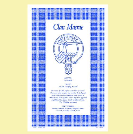 Image 0 of MacRae Clan Scottish Blue White Cotton Printed Tea Towel
