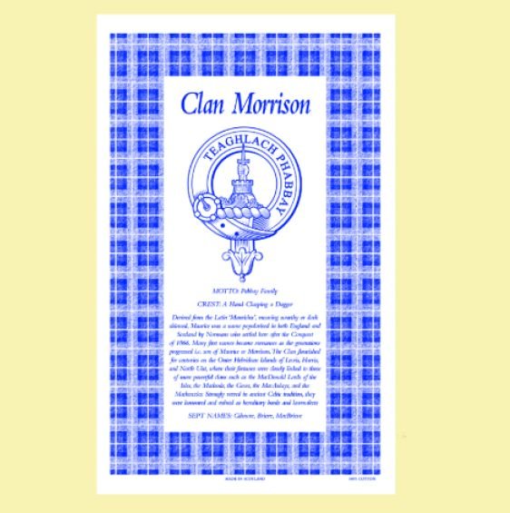 Image 0 of Morrison Clan Scottish Blue White Cotton Printed Tea Towel