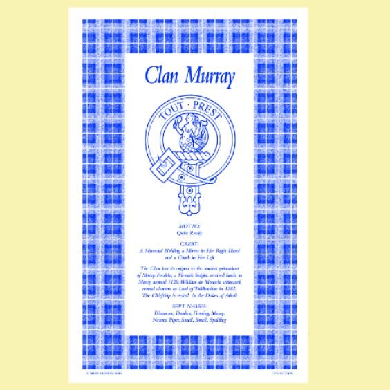Image 0 of Murray Clan Scottish Blue White Cotton Printed Tea Towel