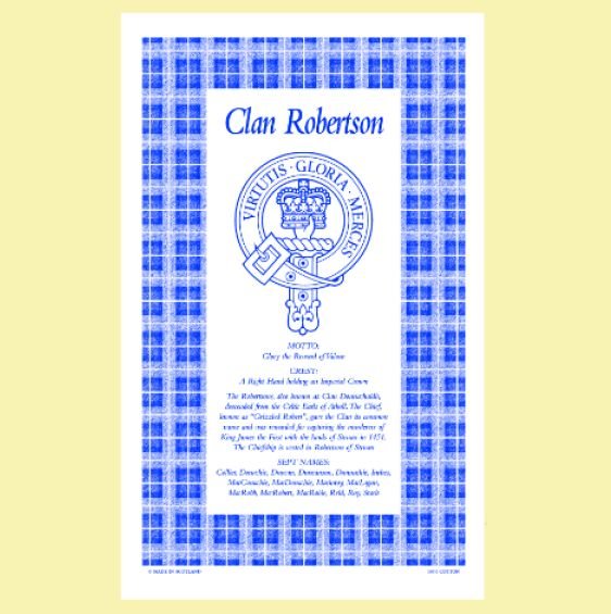 Image 0 of Robertson Clan Scottish Blue White Cotton Printed Tea Towel