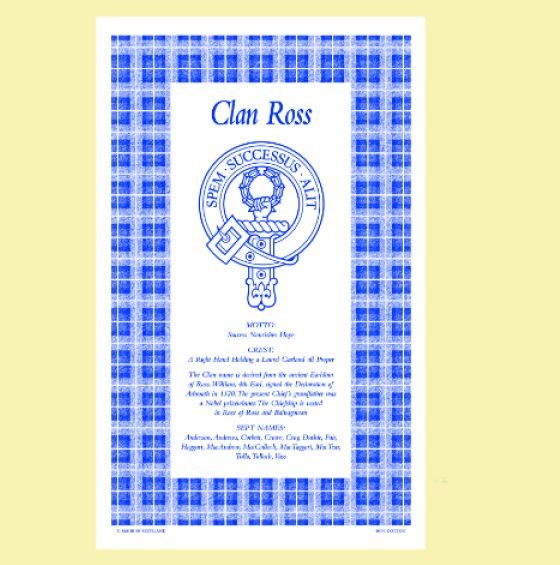 Image 0 of Ross Clan Scottish Blue White Cotton Printed Tea Towel