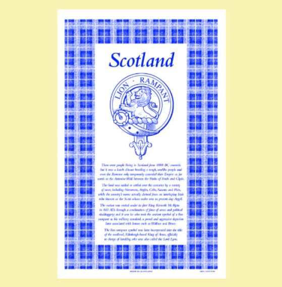 Image 0 of Scotland Crest Blue White Cotton Printed Tea Towel