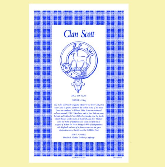 Image 0 of Scott Clan Scottish Blue White Cotton Printed Tea Towel