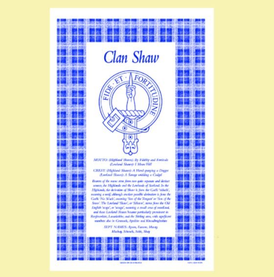 Image 0 of Shaw Clan Scottish Blue White Cotton Printed Tea Towel