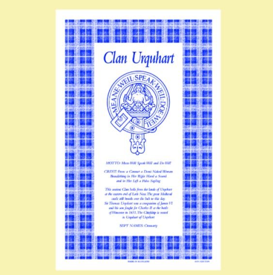Image 0 of Urquhart Clan Scottish Blue White Cotton Printed Tea Towel