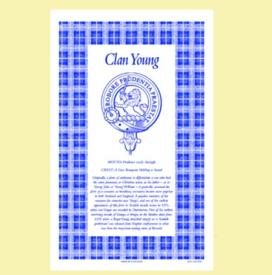 Image 0 of Young Clan Scottish Blue White Cotton Printed Tea Towel