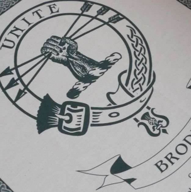 Image 1 of Brodie Clan Cloot Crest Unbleached Cotton Printed Tea Towel