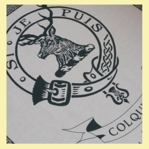 Image 0 of Colquhoun Clan Cloot Crest Unbleached Cotton Printed Tea Towel