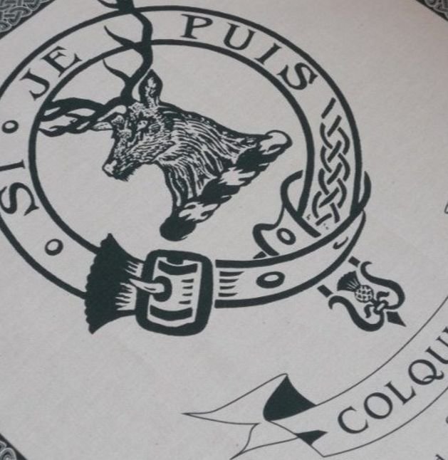Image 1 of Colquhoun Clan Cloot Crest Unbleached Cotton Printed Tea Towel