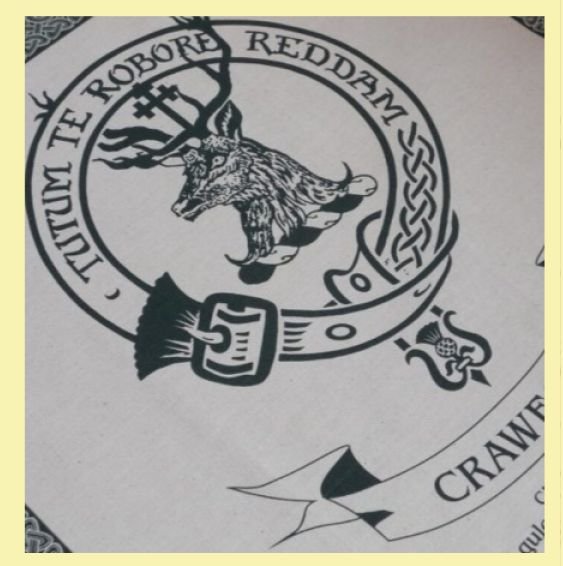 Image 0 of Crawford Clan Cloot Crest Unbleached Cotton Printed Tea Towel