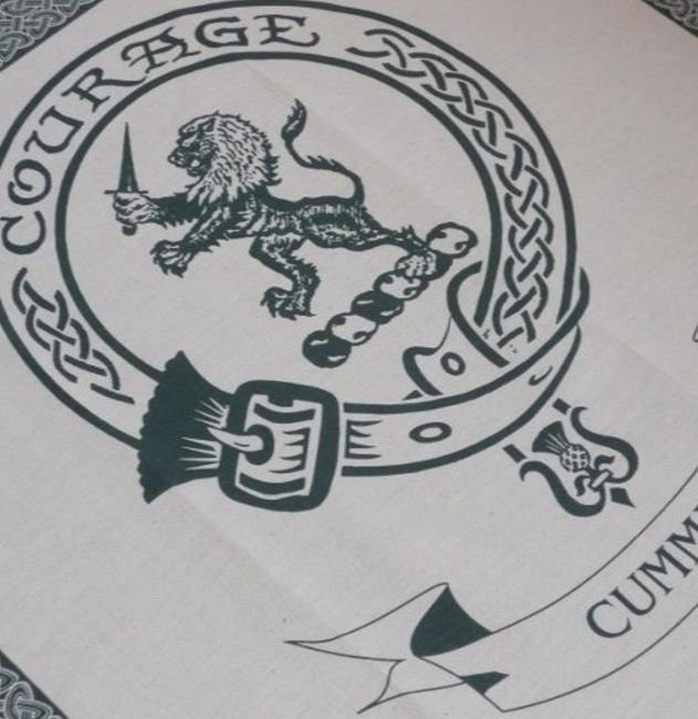 Image 1 of Cumming Clan Cloot Crest Unbleached Cotton Printed Tea Towel