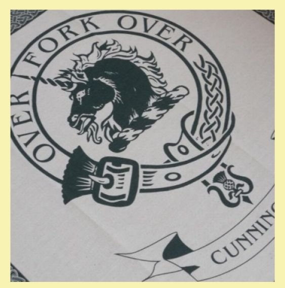 Image 0 of Cunningham Clan Cloot Crest Unbleached Cotton Printed Tea Towel