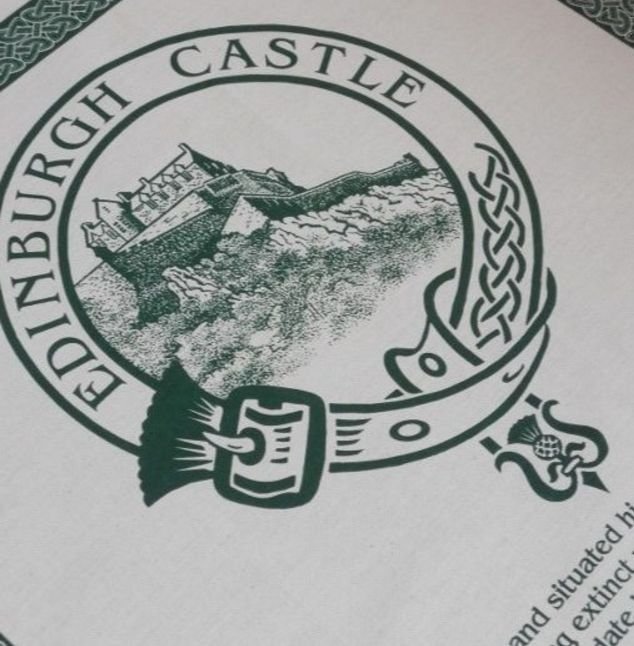 Image 1 of Edinburgh Castle Cloot Crest Unbleached Cotton Printed Tea Towel