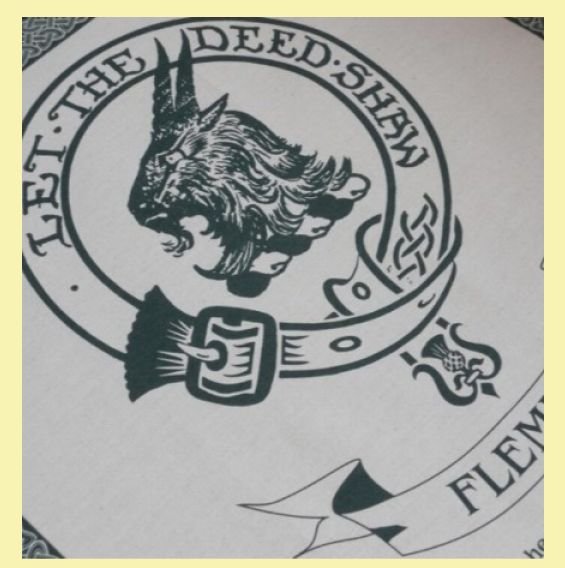 Image 0 of Fleming Clan Cloot Crest Unbleached Cotton Printed Tea Towel