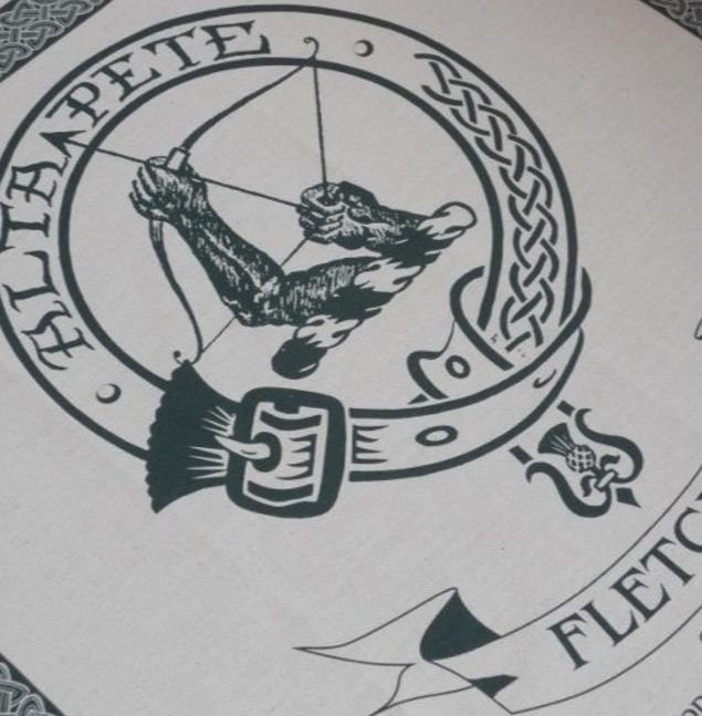 Image 1 of Fletcher Clan Cloot Crest Unbleached Cotton Printed Tea Towel