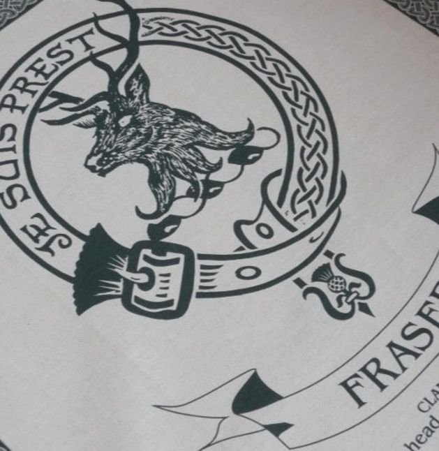 Image 1 of Fraser Clan Cloot Crest Unbleached Cotton Printed Tea Towel