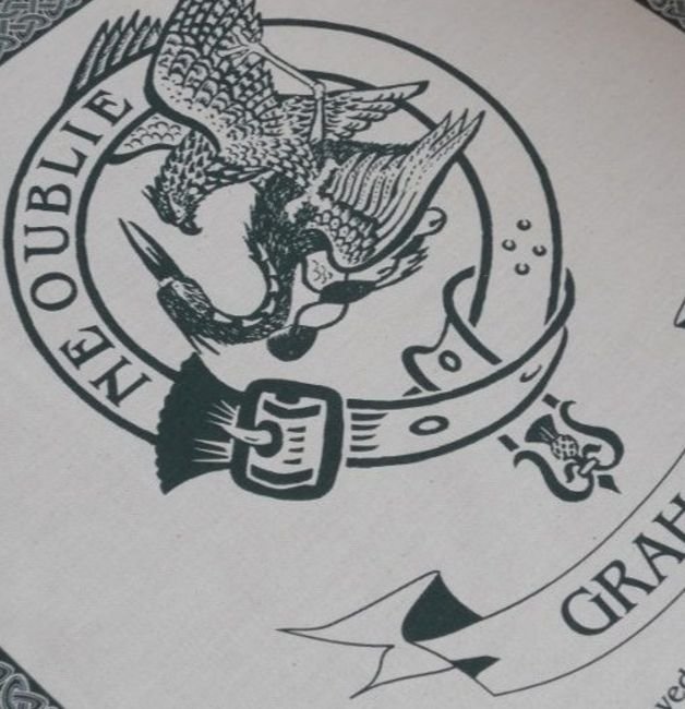 Image 1 of Graham Clan Cloot Crest Unbleached Cotton Printed Tea Towel