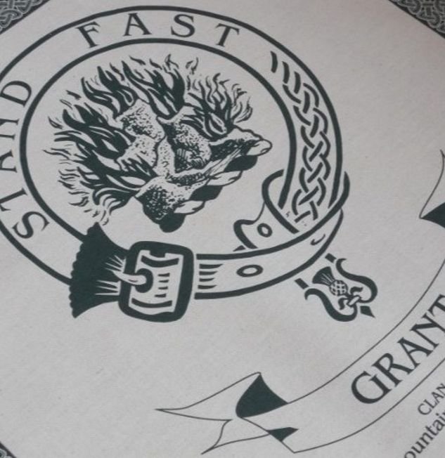 Image 1 of Grant Clan Cloot Crest Unbleached Cotton Printed Tea Towel
