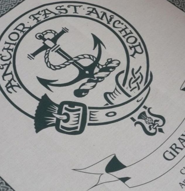 Image 1 of Gray Clan Cloot Crest Unbleached Cotton Printed Tea Towel