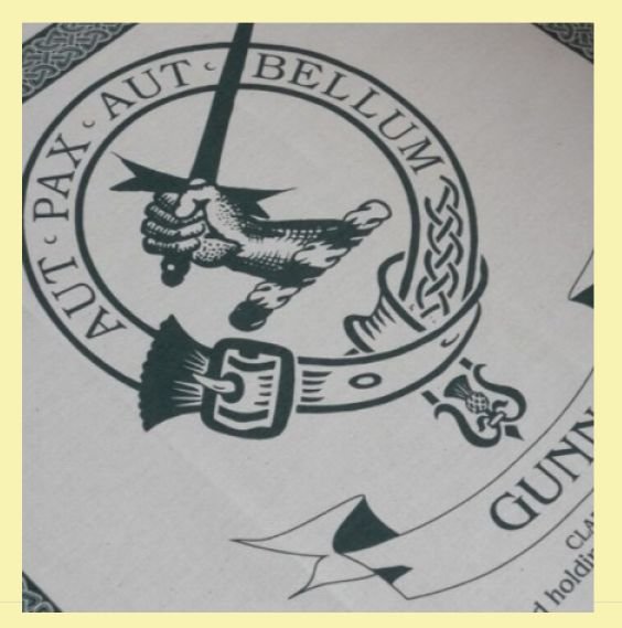 Image 0 of Gunn Clan Cloot Crest Unbleached Cotton Printed Tea Towel