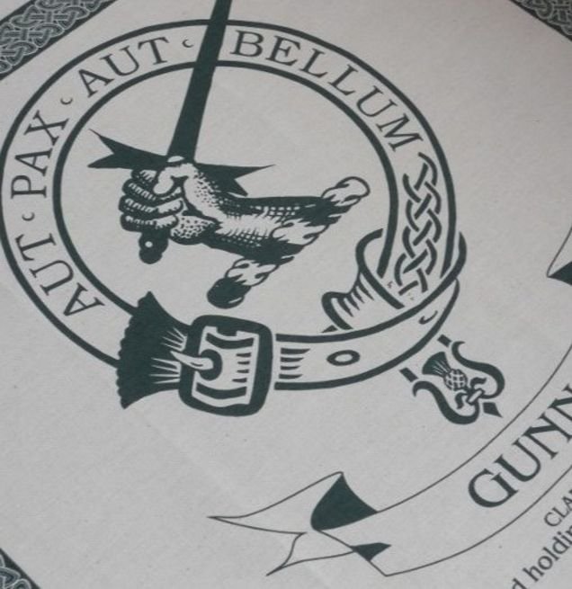 Image 1 of Gunn Clan Cloot Crest Unbleached Cotton Printed Tea Towel