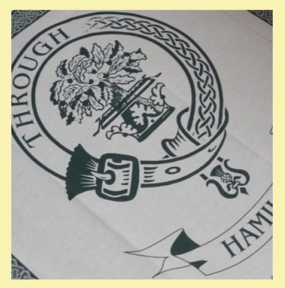 Image 0 of Hamilton Clan Cloot Crest Unbleached Cotton Printed Tea Towel