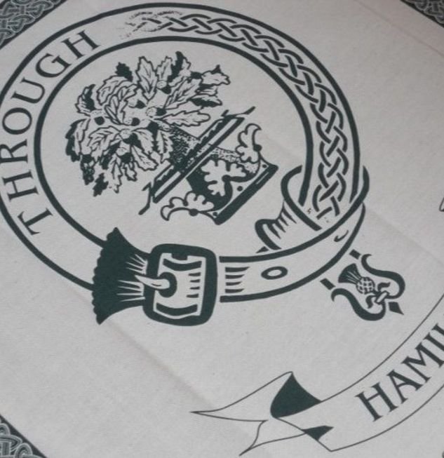 Image 1 of Hamilton Clan Cloot Crest Unbleached Cotton Printed Tea Towel
