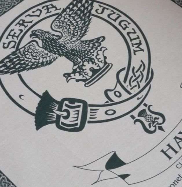 Image 1 of Hay Clan Cloot Crest Unbleached Cotton Printed Tea Towel